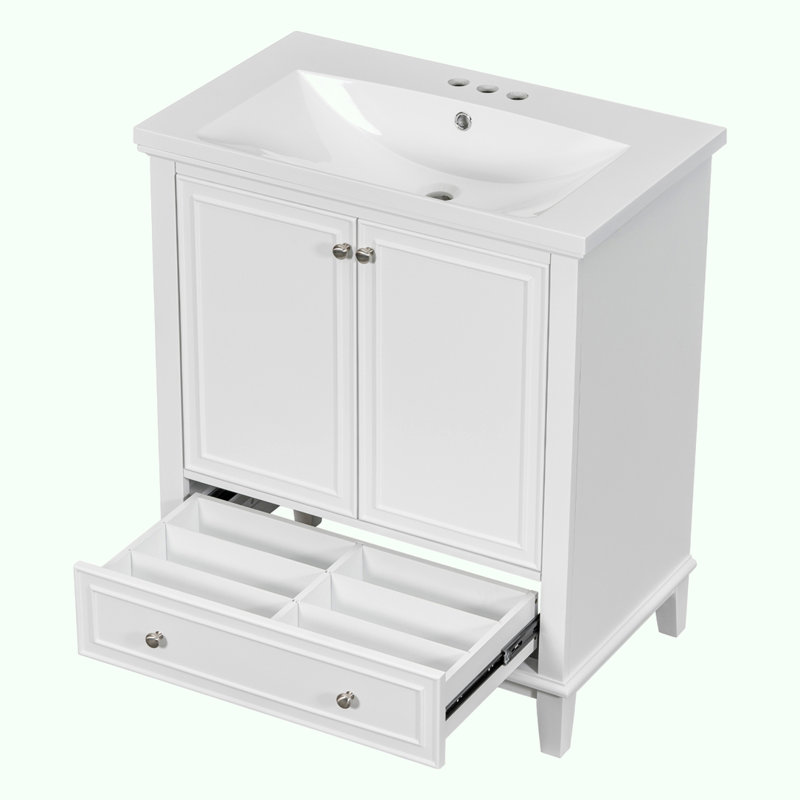 Ensemble de meuble-lavabo 30 po avec lavabo, Blanc, Argent argent