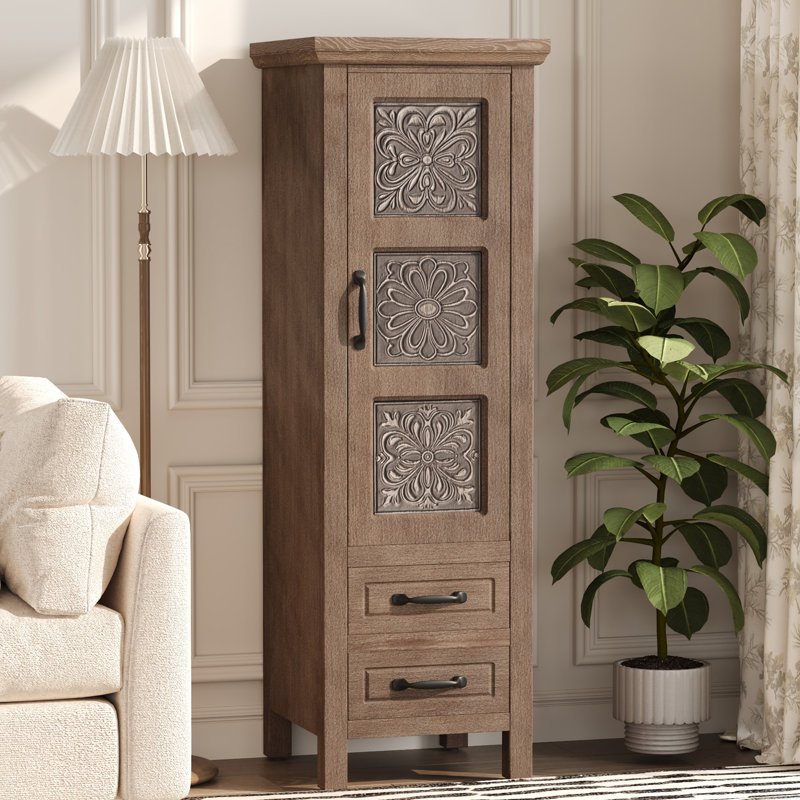 Rustic Embossed Floral Accent Storage Cabinet with Drawers