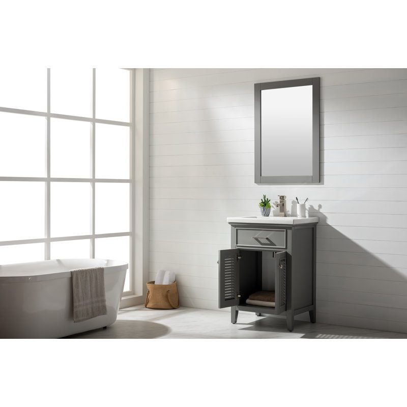 Cameron 24'' Single Bathroom Vanity with Porcelain Top, Grey