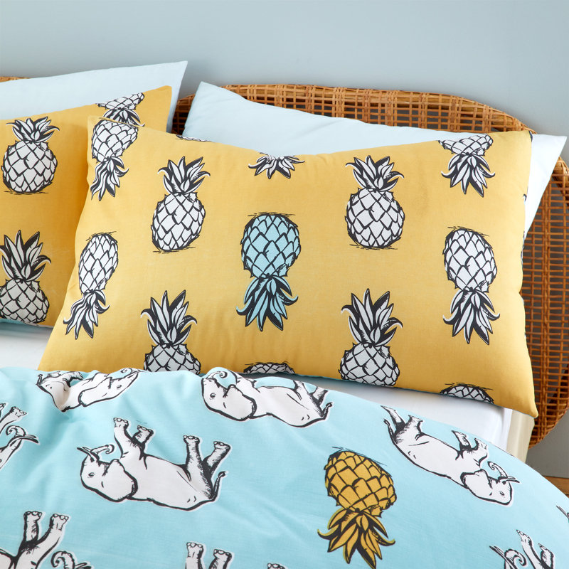 Tupi Pineapple Cotton Reversible Duvet Cover Set, Single Duvet Cover + 1 Standard Pillowcase