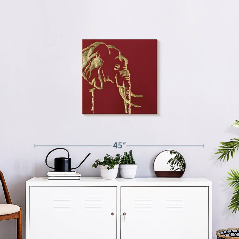 Brampt Gilded Elephant On Red, 20" H x 20" W