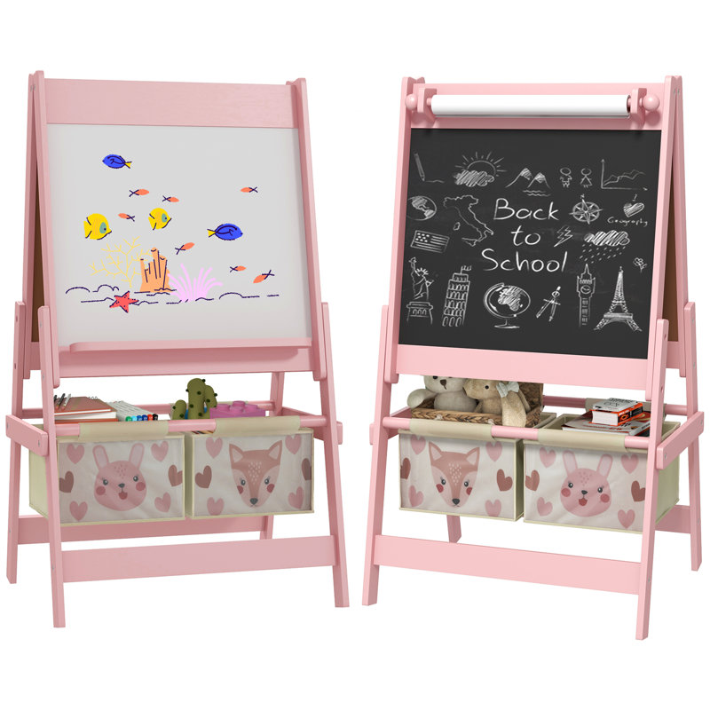Bannerman Zoomie Art Easel for Kids with Paper Roll 3 in 1 Double-Sided Easel Pink
