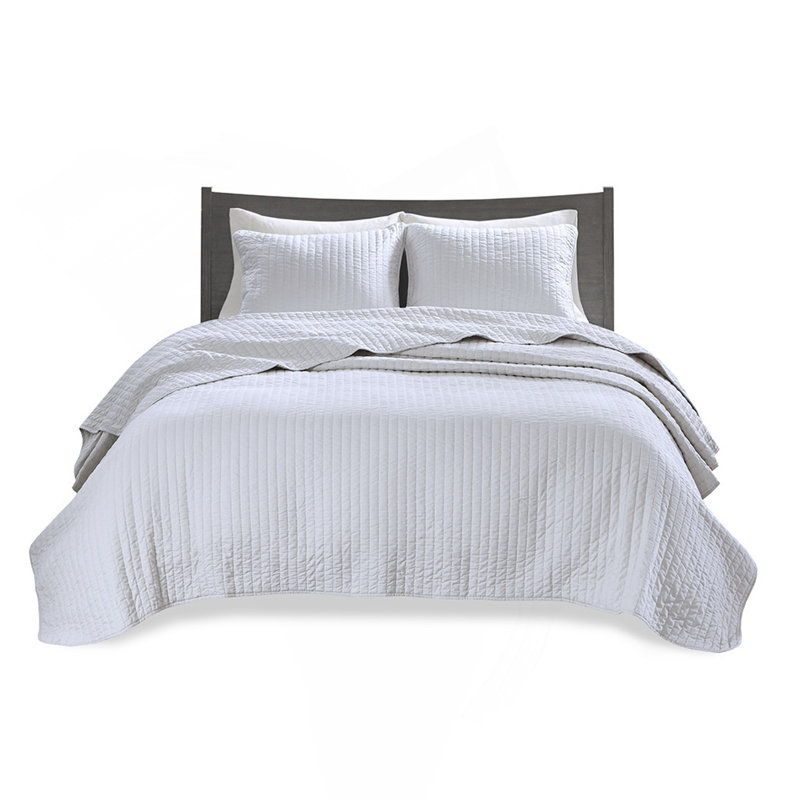 3 Piece Quilt Set White King/Cal King, King Coverlet + 2 Shams, White