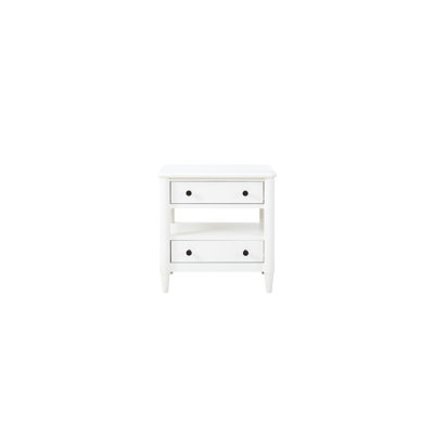 Table de chevet ouverte à finition blanche - 2 tiroirs, bois massif et détails décoratifs