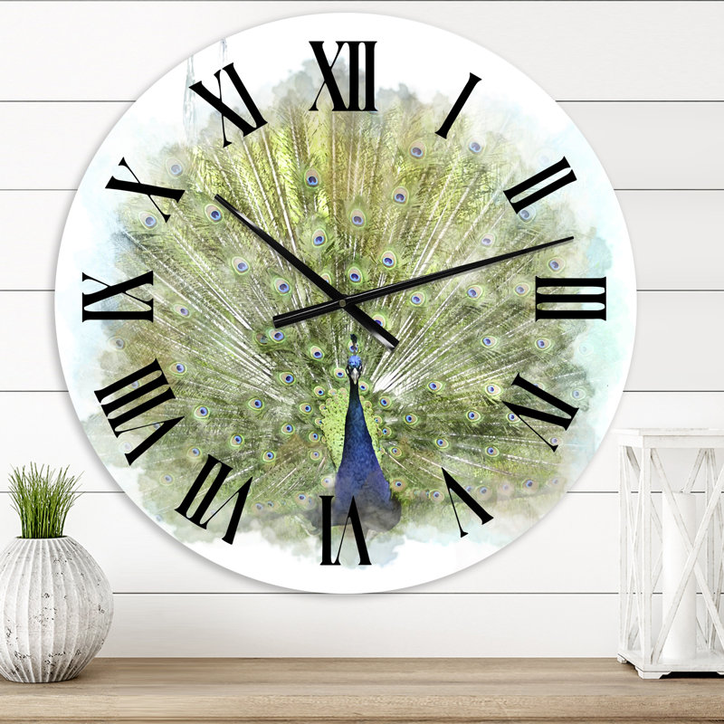 Peacock Bird - Traditional Wall Clock, 23" H x 23" W x 1" D