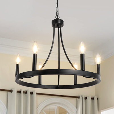 Lustre en roue de chariot à 6 lumières avec accents en fer forgé Richfield