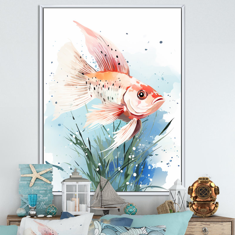 Papillon rose sous l'eau - Art mural, Cadre flottant blanc, 60" H x 28" W