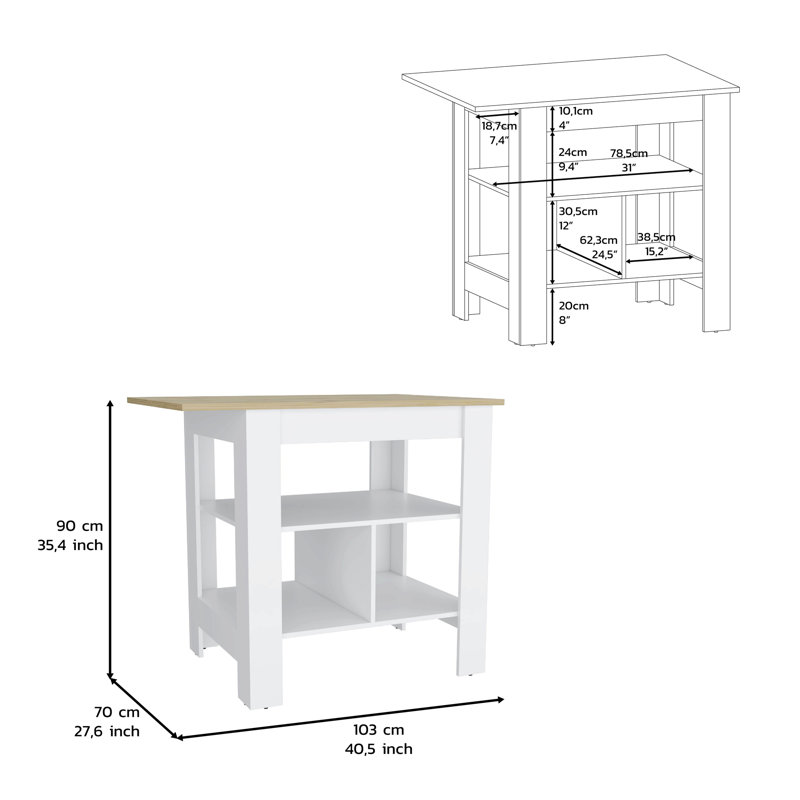 Kitchen Island, Pompeya, White, Width X 40
