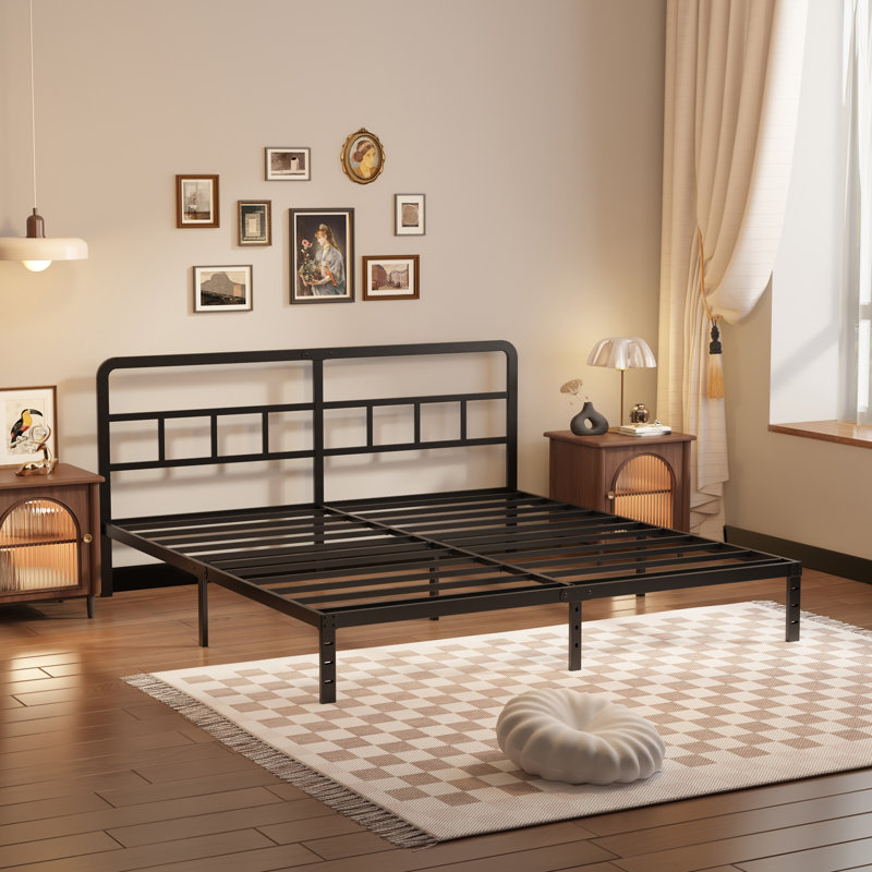 Javoronkov Metal Frame Bed with Headboard, King