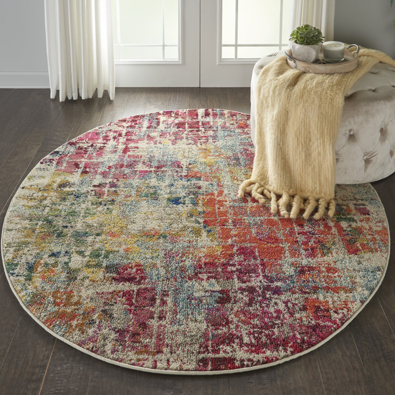 Tapis contemporain contemporain rose, Rond 4 pi