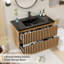 Ensemble de meuble-lavabo simple 36 po avec lavabo noir, robinet et armoire flottante Modern Farmhouse-315374824