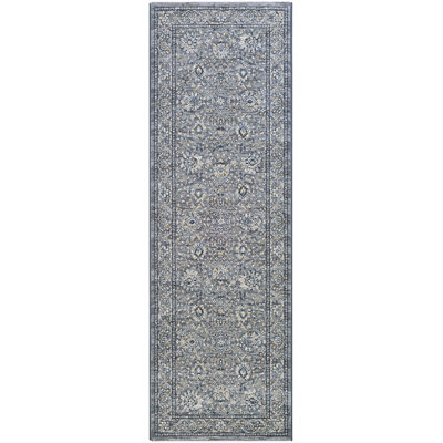 Ania Oriental Floral Slate Grey Performance Area Rug