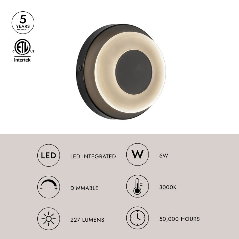 Stephord 1 - Light LED Flush Mounted Sconce, Frosted Glass, Black, White