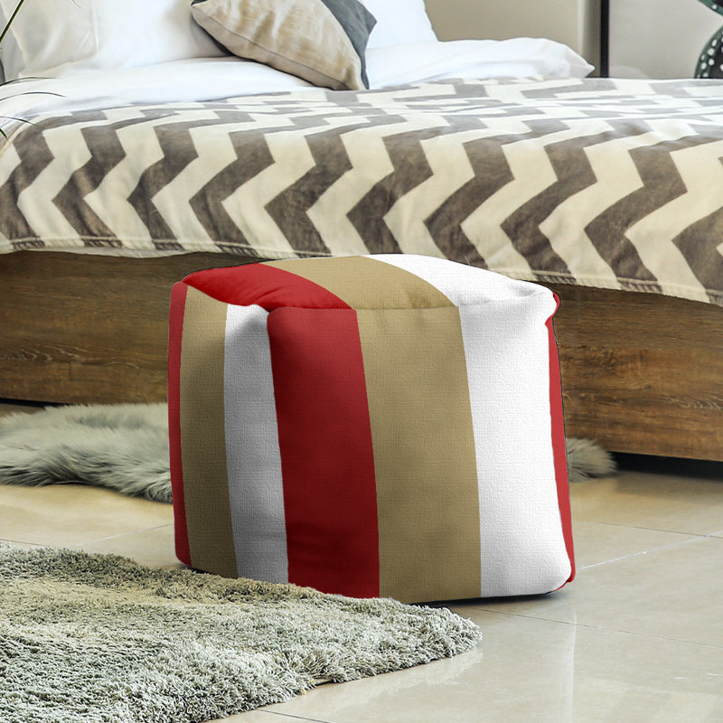 Repose-pieds cubique Tennessee, H 13 po x l 13 po x P 13 po, Or / blanc / rouge cerise