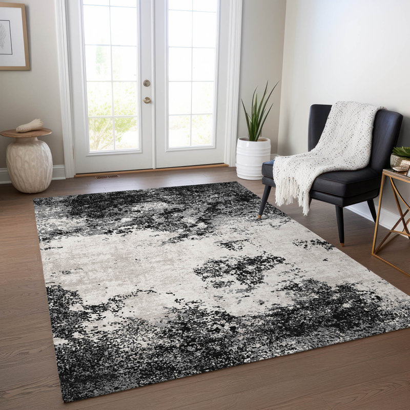  Tapis noir intérieur / extérieur lavable à la machine Chayden ACN1027, Rectangle 10 pi x 14 pi