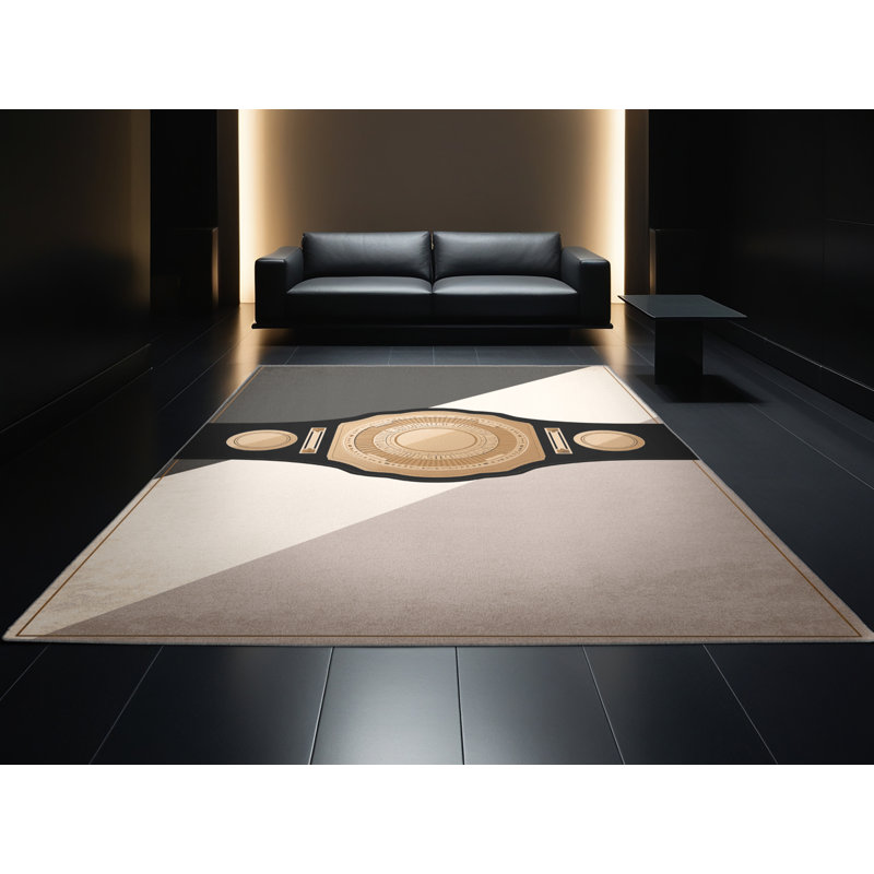 Machine Washable Hambrook Boxing Champion Belt Modern Rug in Gray – Gray Binding, 5x7