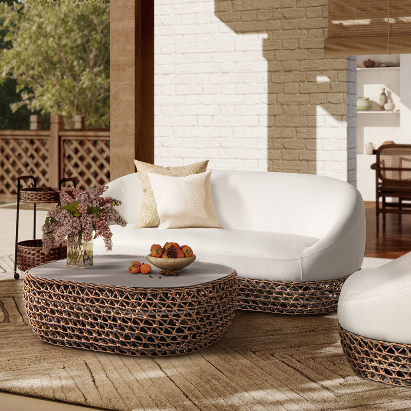 Willow 4Pc Upholstered Woven Patio Deep Seating Conversation Set