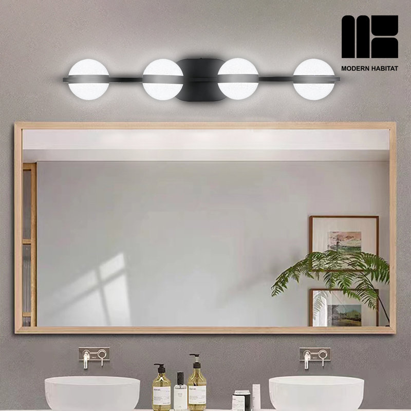 Black Metal 4-Light Dimmable LED Vanity Light with Globe Shades