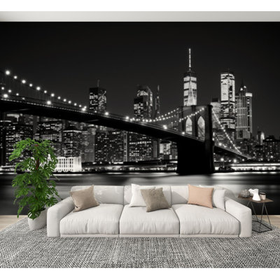Peel and Stick Wallpaper brooklyn bridge new york city skylines pictures Wall Murals 100"H x 144"W Removable PVC Wall Paper Self-Adhesive Wall Decor for Bedroom Living Room Home Office