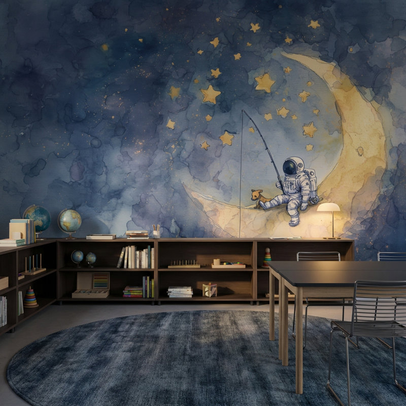 Papier peint amovible astronaute étoiles de lune, Peler et coller, 200 po x 120 po