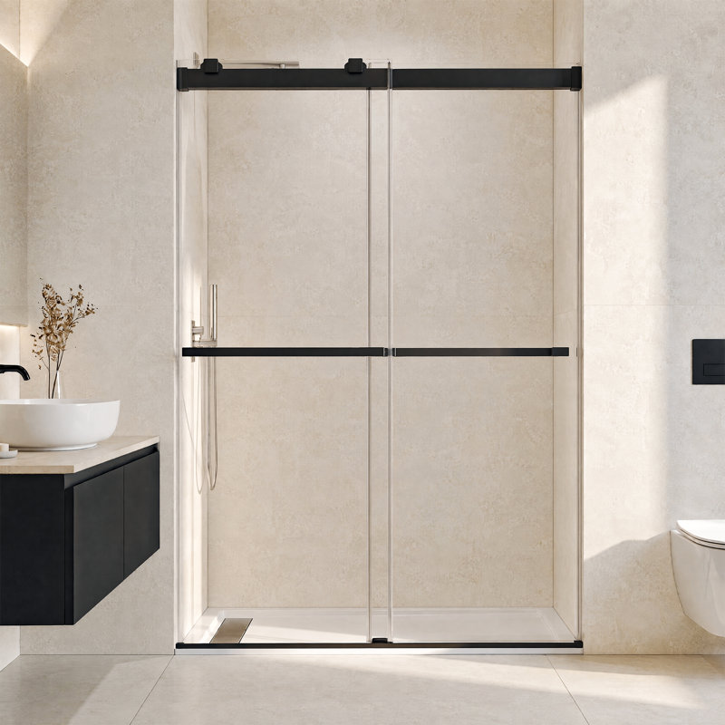 Porte de douche coulissante double sans cadre l 46 à 48 po x H 76 po, porte de douche à fermeture en douceur pour salle de bain