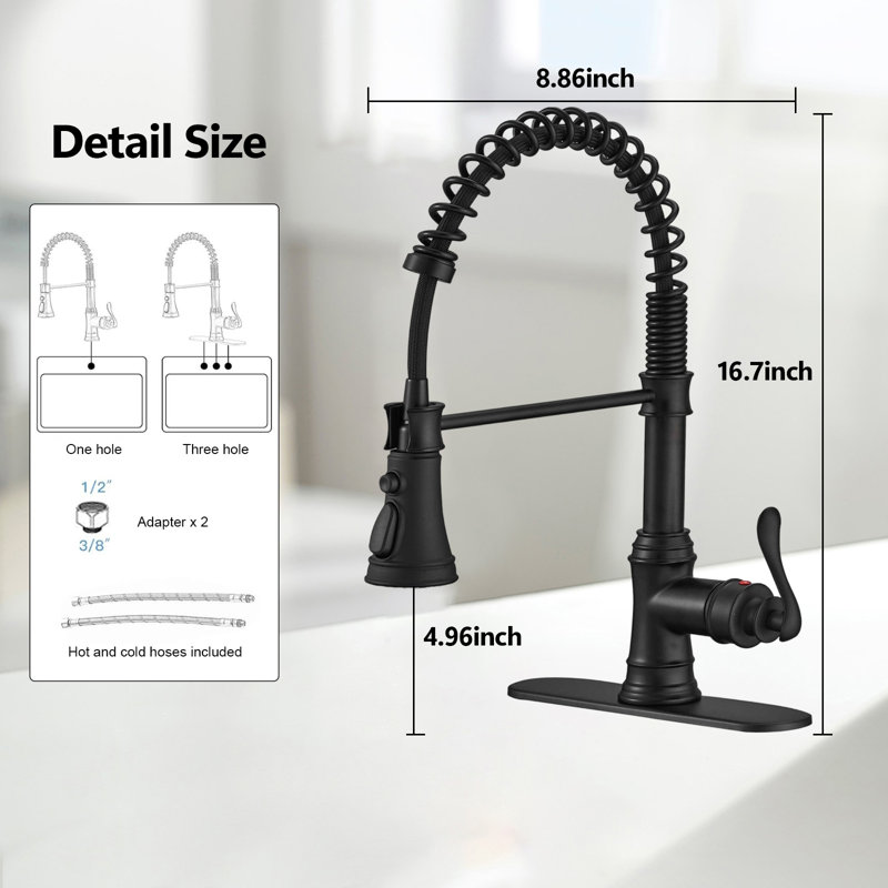 Kitchen Sink Faucet With Deck, High Arc Single Handle Pull-Down Sprayer, Three Spray Modes Kitchen Faucet, Black