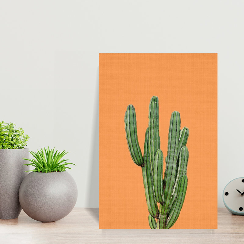Orange Cactus Abstract Contemporary Cactus Succulent Plant Landscape Wall Art Print, 45.72cm H x 30.48cm W