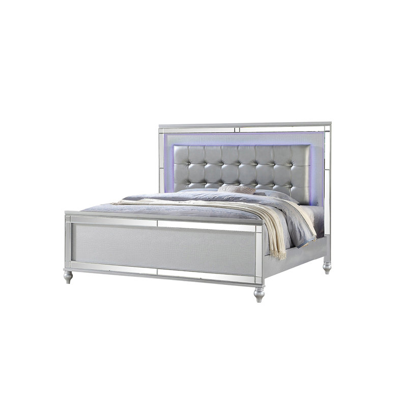 Denard Upholstered Standard Bed, Silver, Queen