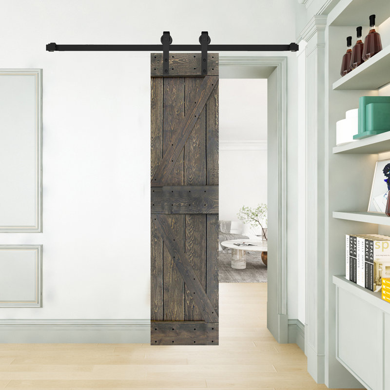 Porte de grange coulissante en bois massif de style K sans trousse de quincaillerie (dalle de porte seulement) - Assemblage requis