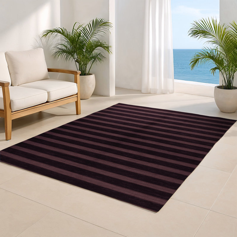 Tapis intérieur / extérieur noir HorizontalStripes, Rectangulaire 2 pi x 3 pi