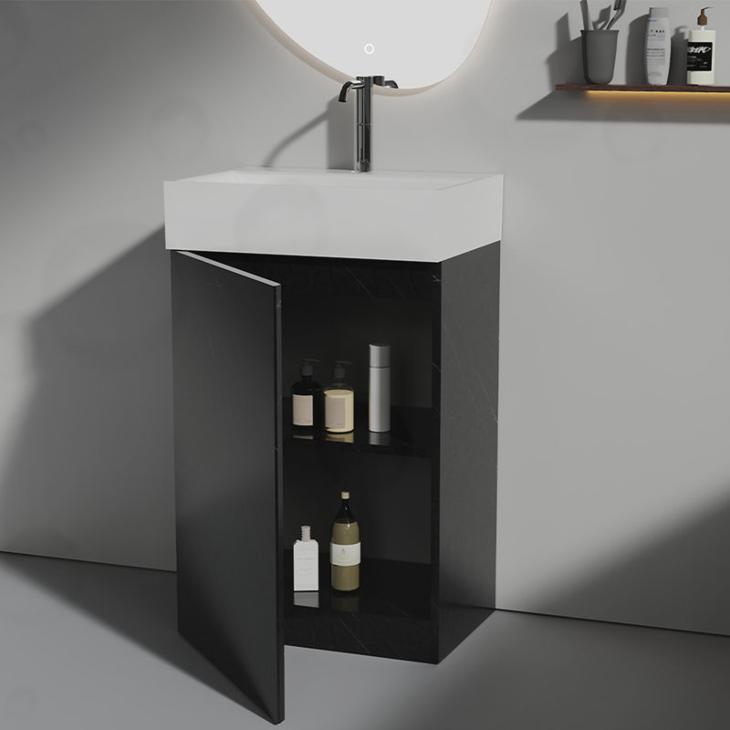 Meuble-lavabo de salle de bain avec lavabo et tablette en céramique, Noir