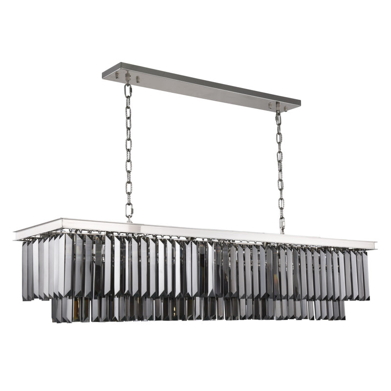 Yazmin 12 - Light Kitchen Island Pendant, Gray, Polished Nickel, 18" H x 50" W x 14"D