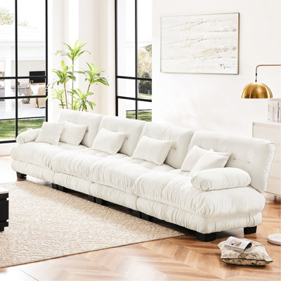 Chenille blanche 4: canapé modulaire Revêtement confortable. Conception exquise. Matériaux. Siège profond et confortable. Combinaisons variées. Accoudoirs avec traversins inclus