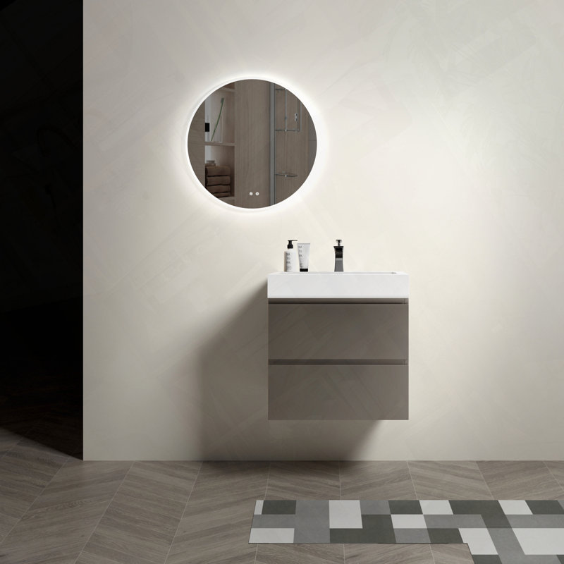 Meuble-lavabo mural flottant avec évier, Gris, 24"
