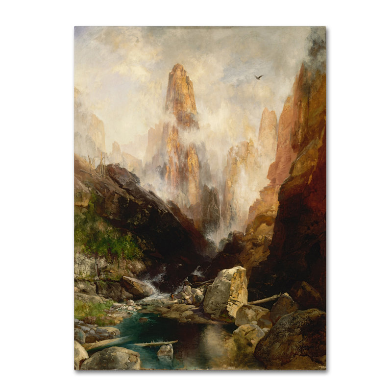 Art mural sur toile tendue - "Mist In Kanab Canyon Utah" par Thomas Moran pour le salon, la chambre à coucher ou le bureau - 18 x 24