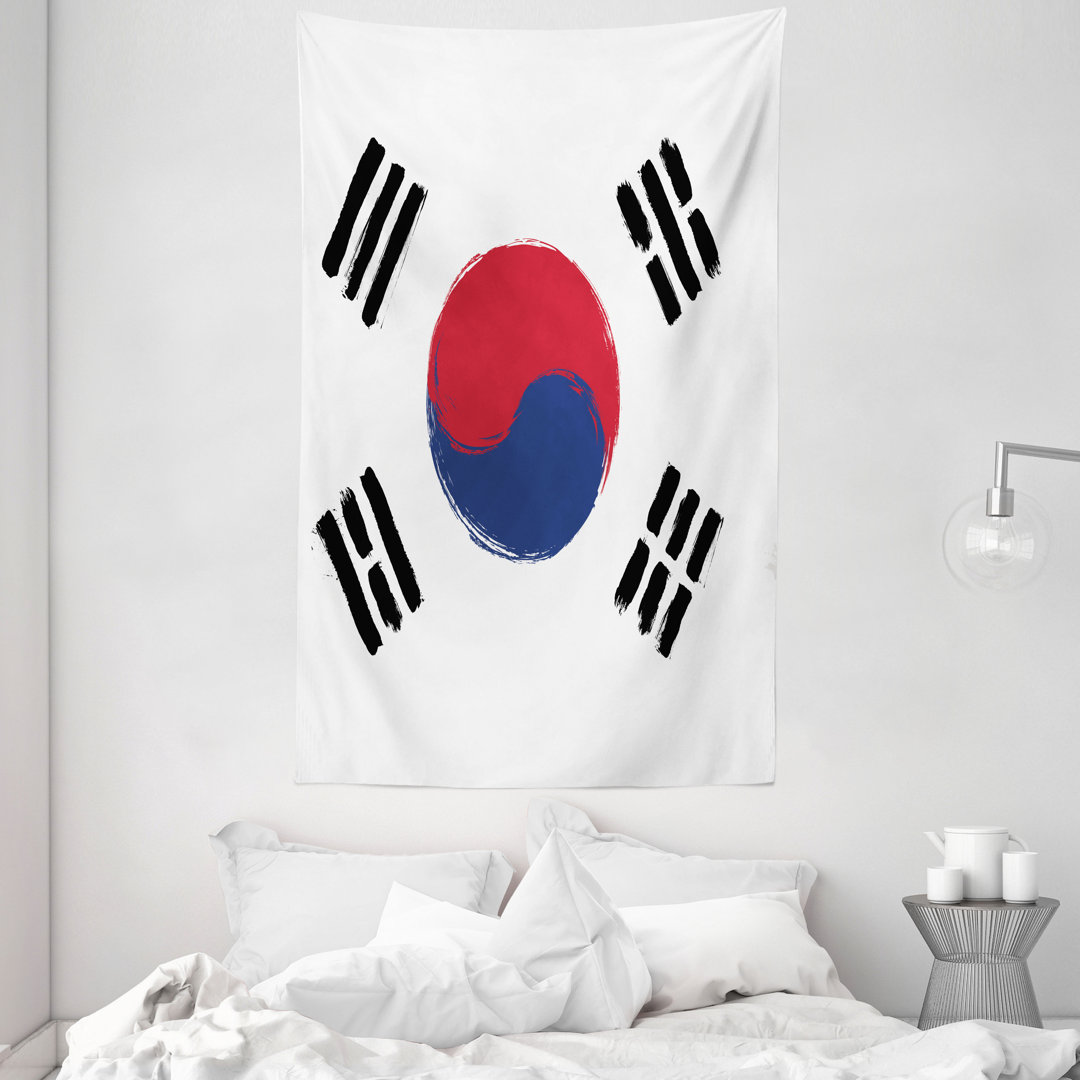 Wandteppich, Land Grunge Painting, Korean Flag, Weiß Dunkel Blau