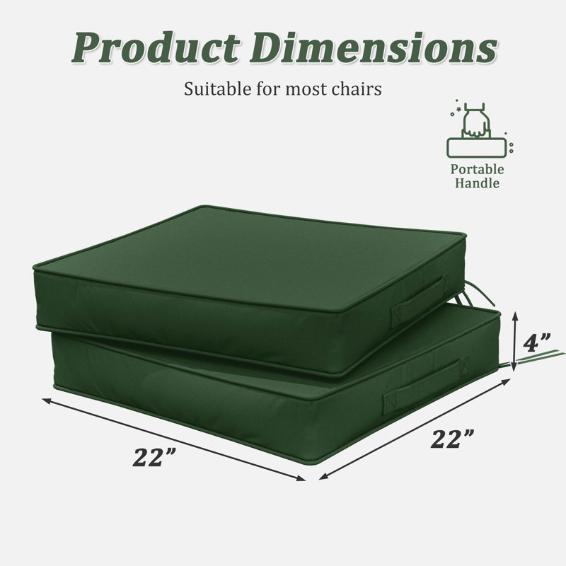 Coussins de siège d'extérieur 22x22x4, L 22 po x P 22 po, 4'', Vert olive