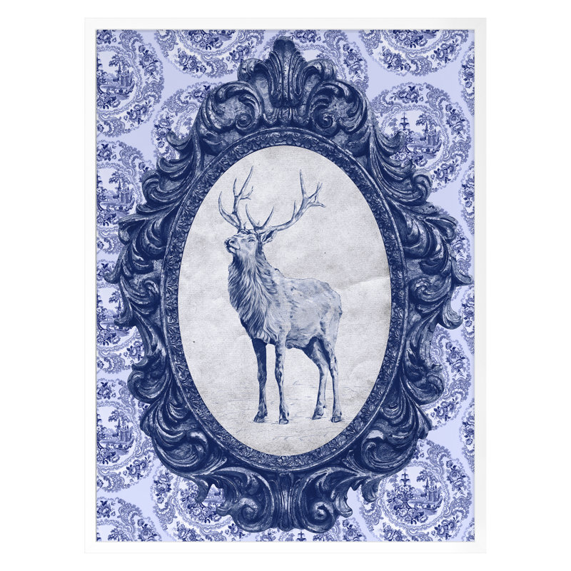 Toile Elk Print by THE Studio, 20" H x 15" W, White Framed