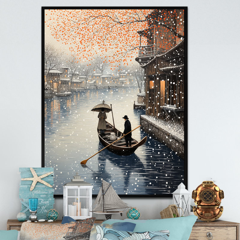 Yuletide Boat Voyage I - Art mural nautique, Cadre simple argenté, H 44 po x l 34 po x P 1,5 po