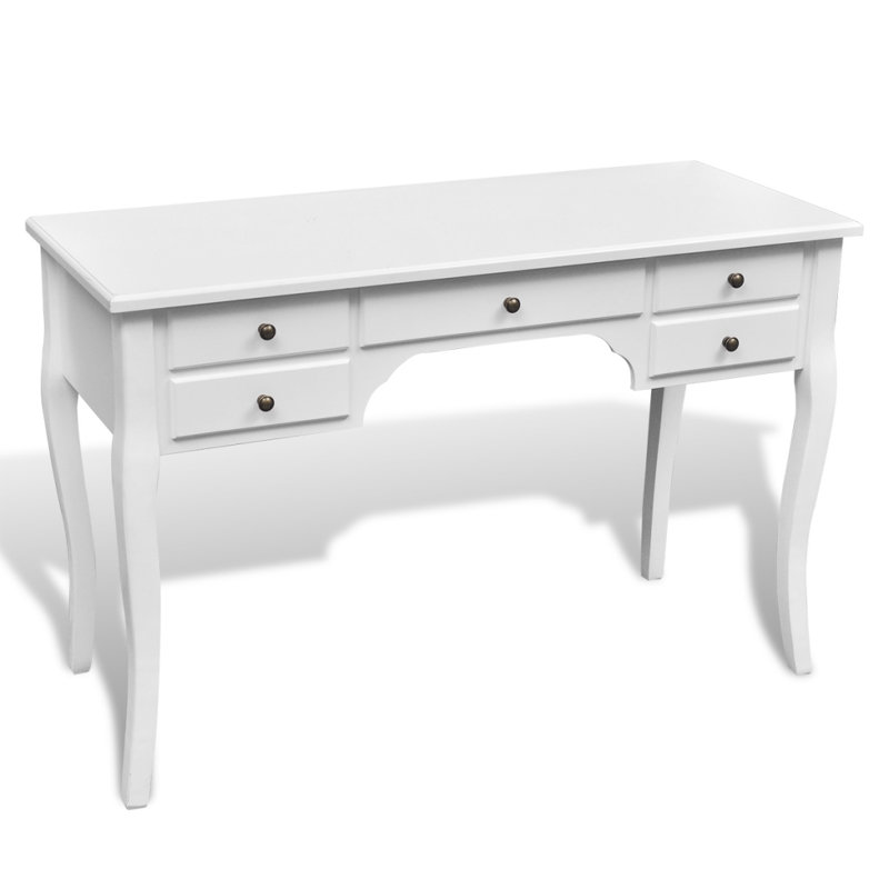 Conti Wooden French Desk with Curved Legs and 5 Drawers