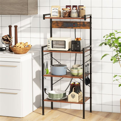 4-Tier Kitchen Bakers Rack with Power Outlet