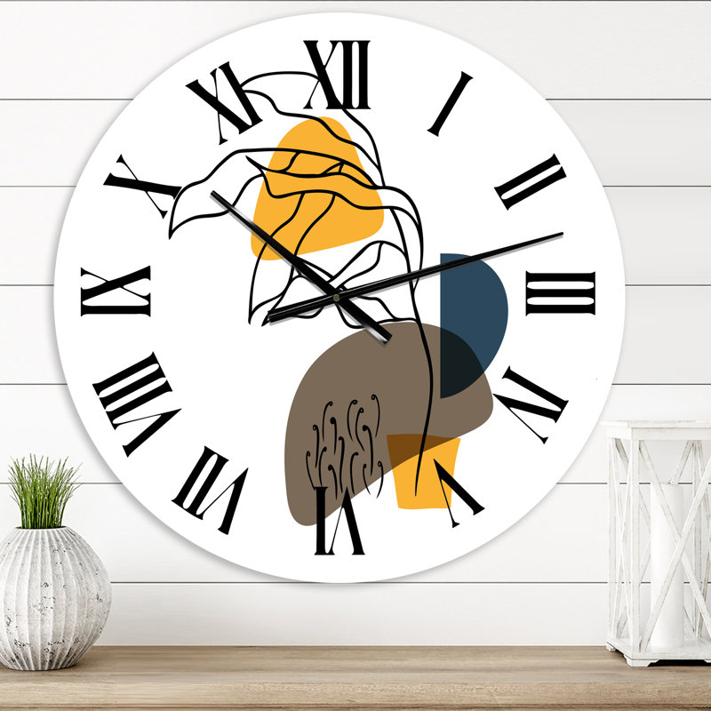 Fleurs abstraites sur des formes minimales V - horloge murale moderne, Moyen
