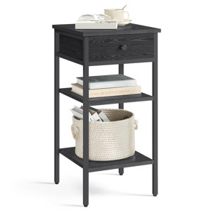 Nightstand, with a Drawer and 2 Storage Shelves, Space Saving, Modern