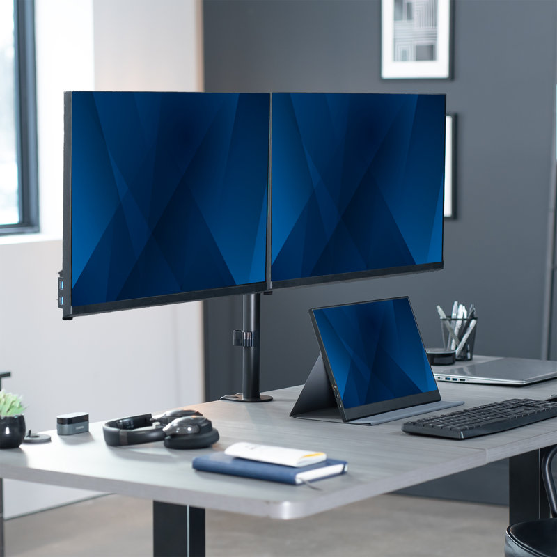 Black Adjustable Dual Arm Steel Desk Mount for 17"-32" Monitors