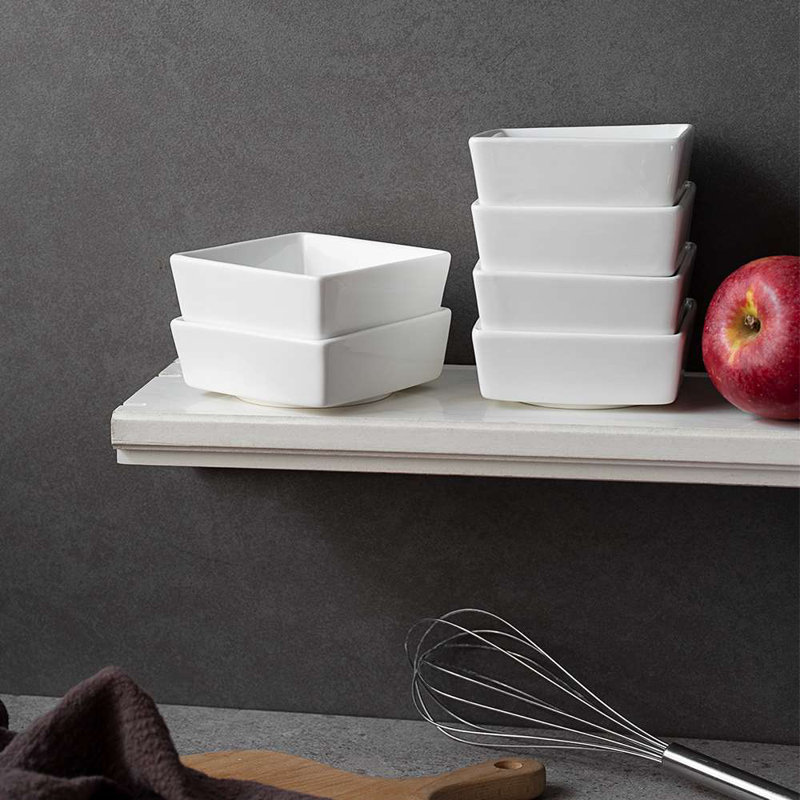 6 pièces Ramequins | Carré en porcelaine blanche de 6 oz à usage polyvalent