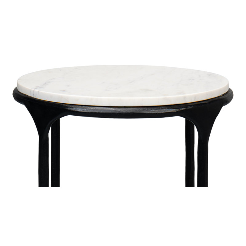 Round Marble Top Black Metal End Table