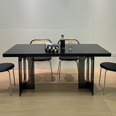Modern Minimalist Acrylic Base Black Rock Table