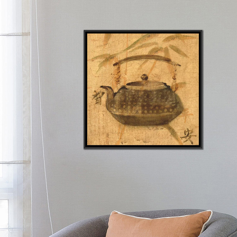 « asian théière iii », reproduction d’art sur toile tendue encadrée, H 18 po x l 18 po x P 1,5 po, Toile avec cadre noir