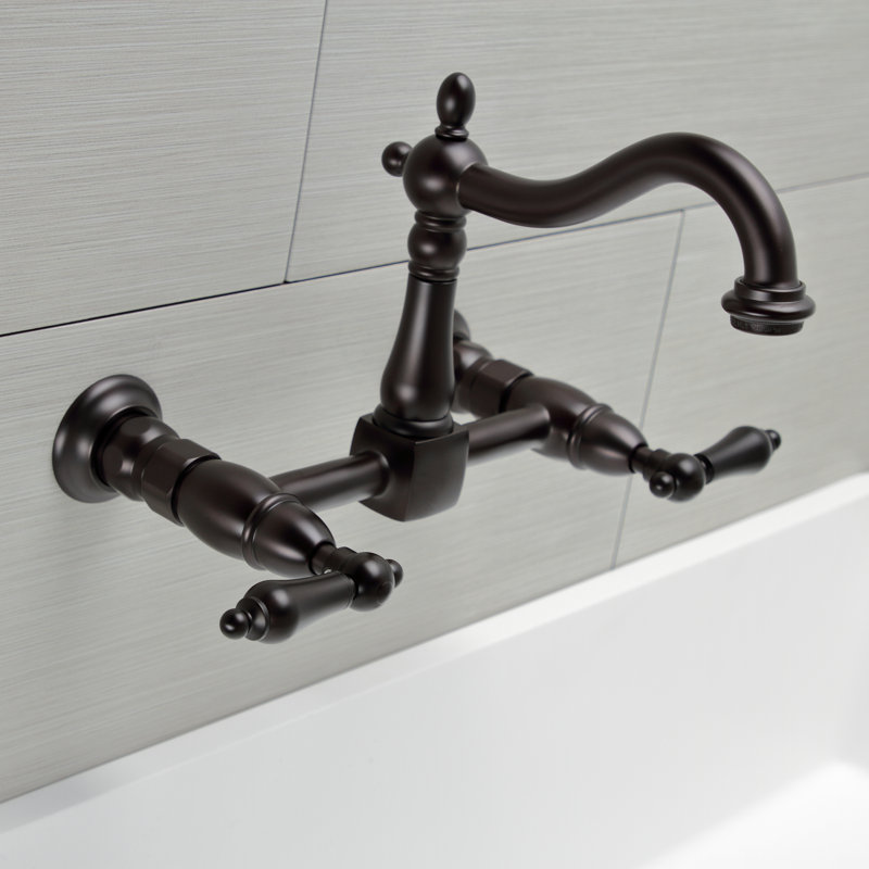 Kingston Brass Heritage Double-Handle 2-Hole Wall-Mount Bridge Kitchen Faucet, Oil Rubbed Bronze