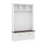 Portemanteau polyvalent 4 en 1 avec 6 crochets dorés, 2 tiroirs et plusieurs rangements, finition grain de bois, portemanteau d'entrée-115189022